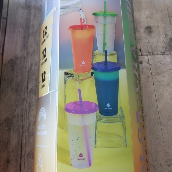 NWT - Manna Color Changing Confetti Plastic Tumblers, Set of 24 - Picture 3 of 4